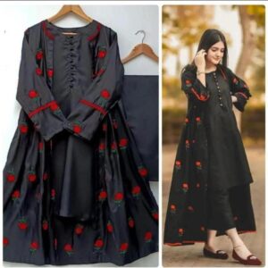 Rose Embroidered lace work long gown with inner Trouser