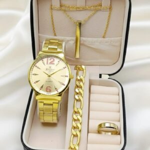 Aura Premium Gents 5-Piece Gift Set: Luxury Watch, Fiber Chain, Bar Locket & Accessories Bundle