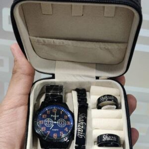 Premium Men's 4-Piece Accessory Deal: Rolex-Inspired Bracelet, Black Chain Watch & Twin Challa Rings