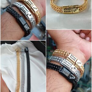 Personalized Engraved Magnetic Lock Bracelet for Men - Custom Name & Word Leather Bracelet