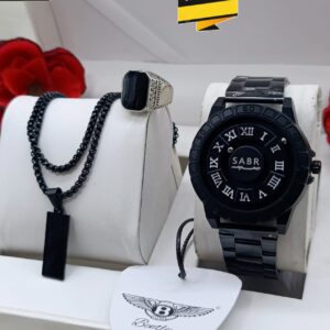 Subr Gents Luxury Chain Watch Set – Magnetic Arms Metal Dial with Locket Chain & Ring