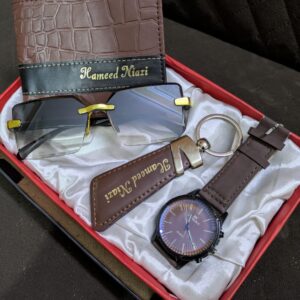 Men's Premium 4-Piece Gift Deal – Customized Wallet, Z-Keychain & Leather Belt Watch