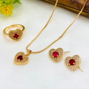 Premium Gold-Plated Heart Style Combo Set – Micro Zircon Work with Adjustable Ring