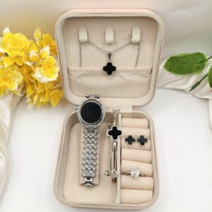 Fancy 6-Piece Clover Jewellery Deal - Zircon LED Watch, Locket, Earrings, Ring & Bangle Set