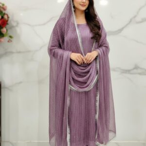 Premium 3-Piece Stitched Shisha Silk Stones Shirt, Dupatta & Imported Shamoze Silk Flapper