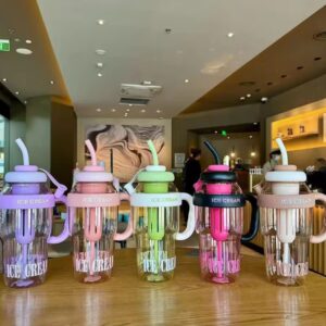 1400ML Extra Large Ice Cream Smoothie Cup – Reusable Straw Tumbler for Water & Cold Drinks