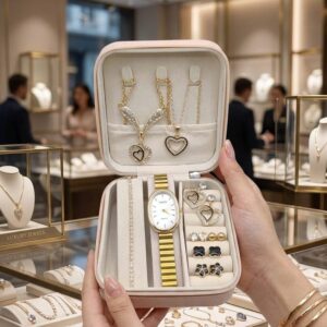 Fancy 10-Piece Watch & Jewellery Gift Set – Naidu Watch, Zircon Heart Necklace, Earrings & Tennis Bracelet
