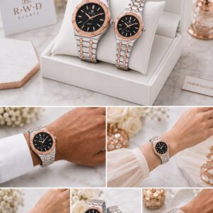 NEW R.W D Couple Watch Set – Unique Dial Stainless Steel Chain Wristwatch Pair for Gents & Ladies