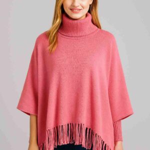 Winter Fleece Poncho With High Neck & Tassel Design - Stylish Warm Winter Wear For Girls & Princess | Achievers Eshop
