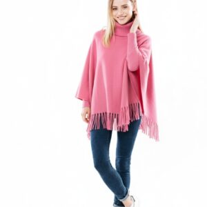 Winter Fleece Poncho With High Neck & Tassel Design - Stylish Warm Winter Wear For Girls & Princess | Achievers Eshop