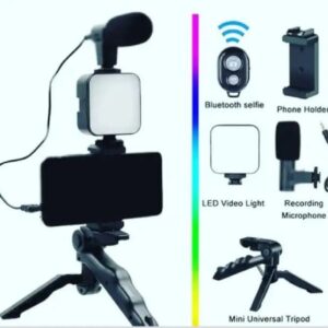 AY-49 Vlogging Kit - Portable Video Recording Setup With LED Light, Shotgun Mic & Flexible Tripod Without Remote | Achievers Eshop