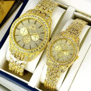 Luxury Diamond-Accented Couple Watch Set - Golden Matching Timepieces for Couples | Achievers Eshop