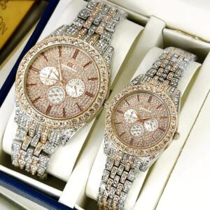 Luxury Diamond-Accented Couple Watch Set - Rose Gold Silver His & Her Timepieces | Achievers Eshop