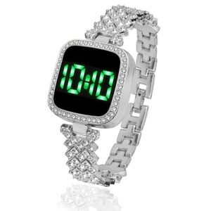 Diamond Touch Screen LED Watch - Elegant Silver Stone Square Dial | Achievers Eshop