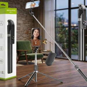 R1-L Premium Selfie Stick - Adjustable Model With Bluetooth Remote & Tripod Stand | Achievers Eshop