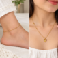 Korean Pendant Necklace And Golden Anklet Bracelet Combo Set - Elegant Golden Alloy Jewelry Bundle | Achievers Eshop